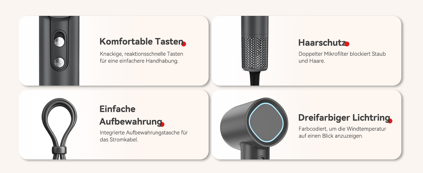 Фен з дифузором, потужний фен з мотором 160 000 об/хв, іонізатор, 500 млн негативних іонів, для подорожей та дому (сірий), сірий дифузор