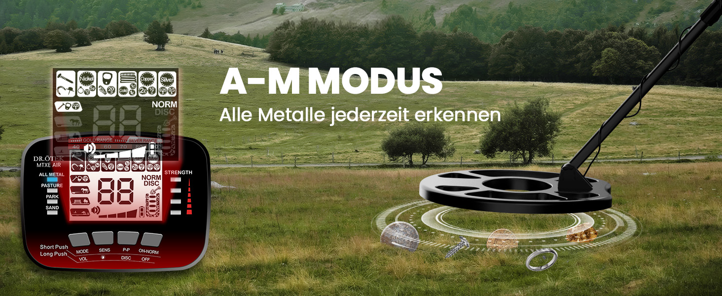 Металодетектор DR.ÖTEK Profi Set для дорослих та початківців: 6 режимів, водонепроникний (IP68), 3 режими ґрунту, Pinpoint, з аксесуарами, червоний