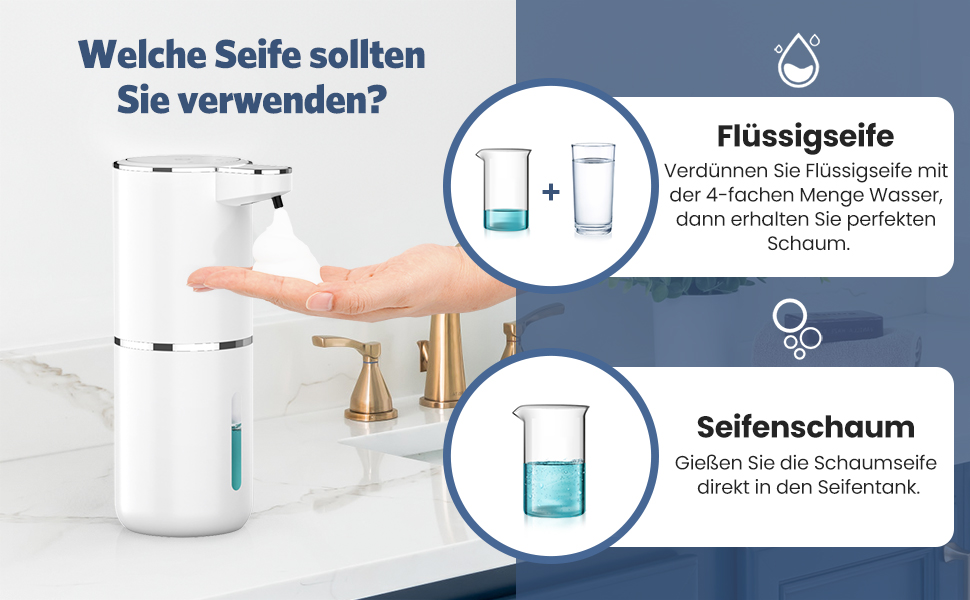 Автоматичний диспенсер мила HAPPHOOH, 380 мл, сенсорний, USB, водонепроникний, для кухні, ванної, школи, готелю, пінистий