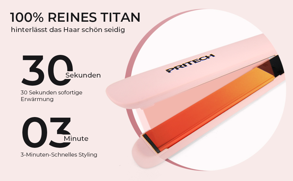 Плойка для волосся PRITECH з титановою пластиною, LCD-дисплеєм, регулюванням температури 150–230°C, універсальна напруга (Рожева)