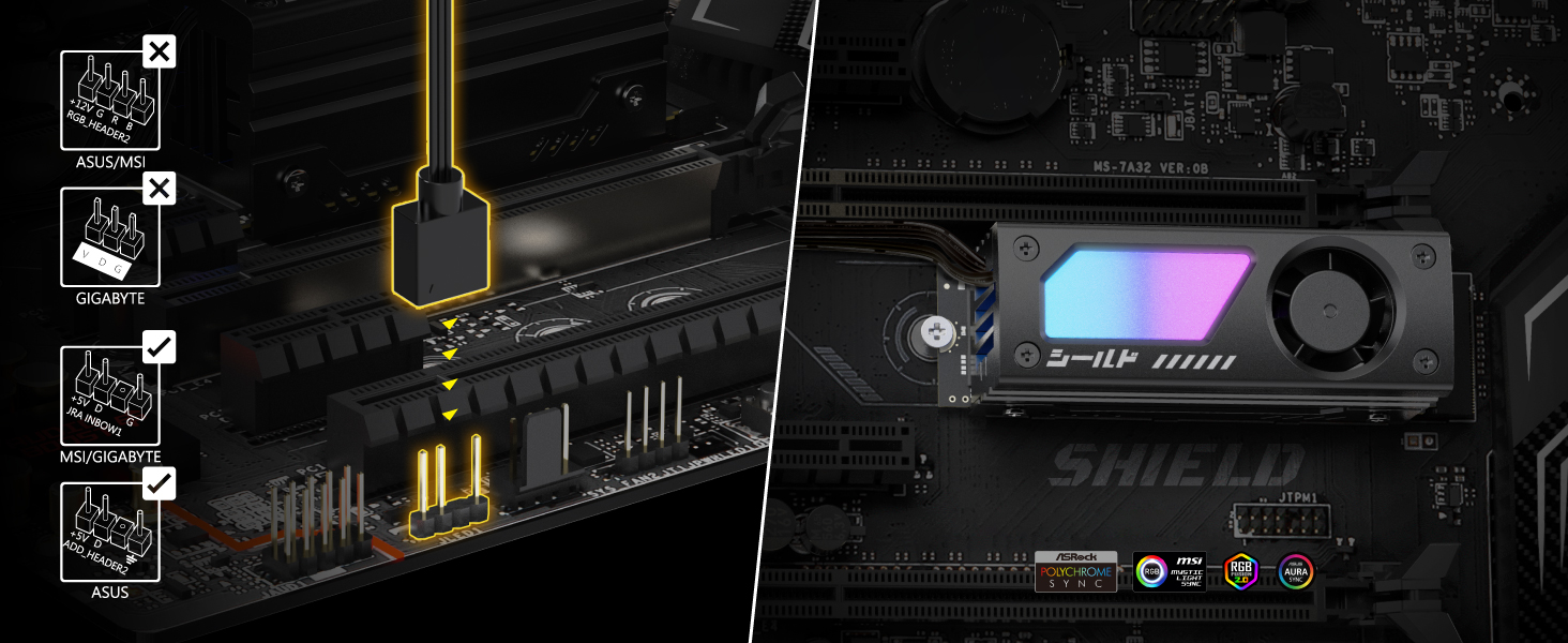 Охолоджувач SSD M.2 EZDIY-FAB Shield ARGB з вентилятором 20mm PWM, алюмінієвий корпус, підтримка ARGB 5V 3-Pin, чорний, 1 шт.