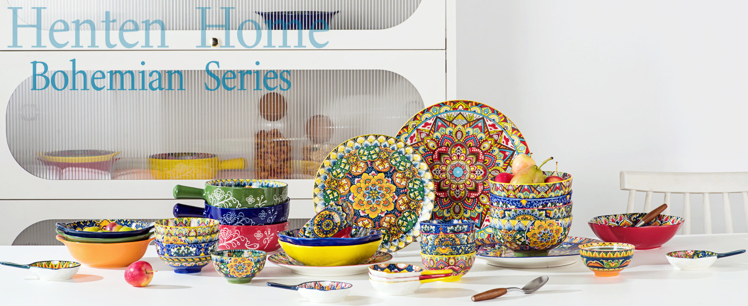 Набір супових тарілок Henten Home, 4 шт., 300 мл, порцеляна. Ідеально для супу, десерту, морозива. Стиль Богемія