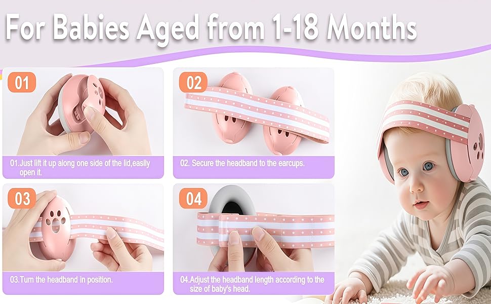 Навушники-захисники для малюків 2-в-1 (0-4 роки), рожеві. Захист від шуму, комфортні, регульовані, з ABS-оболонкою. Ідеально для подорожей, сну та повсякденного використання.