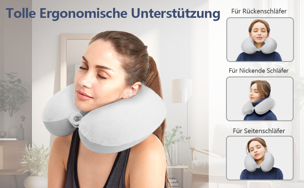 Подушка для шиї у вигляді U Travel Neck Pillow з Memory Foam, для подорожей, автомобіля, офісу, з маскою для сну та навушниками, доросла, двошарова кругла