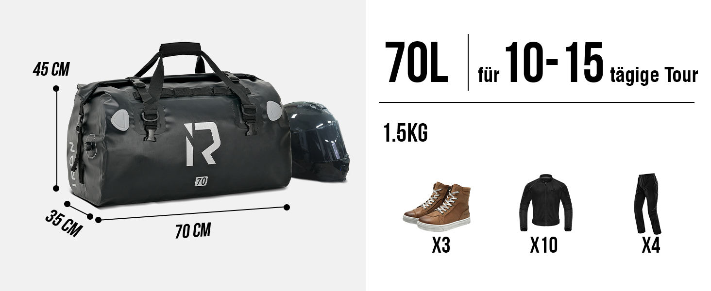 IRON JIA's Motorcycle Bag Luggage Roll Waterproof Motorcycle Rear Bag Saddlebag Travel Bag with roll-sealed shoulder straps suitable for motorcycle cycling camping watersports Black-70L