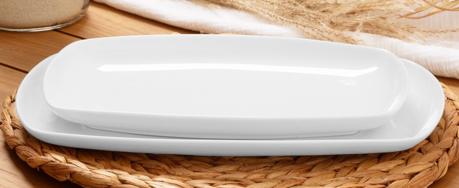 Набір сервірувальних тарілок Sänger Bilgola (2 шт.) - порцеляна, білий колір, 23 x 34 см | для м'яса, риби та закусок | PREMIUM COLLECTION