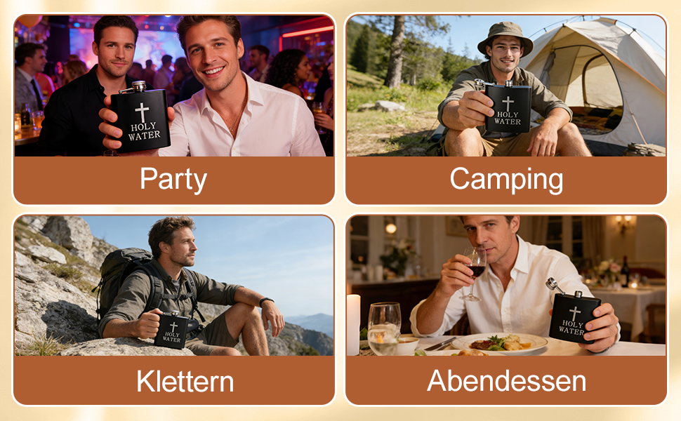 Фляга PRETYZOOM з нержавіючої сталі, чорна 'Свята вода' для віскі, не протікає, ідеальна для подарунку чоловікам на День батька, вечірки, піших прогулянок, кемпінгу