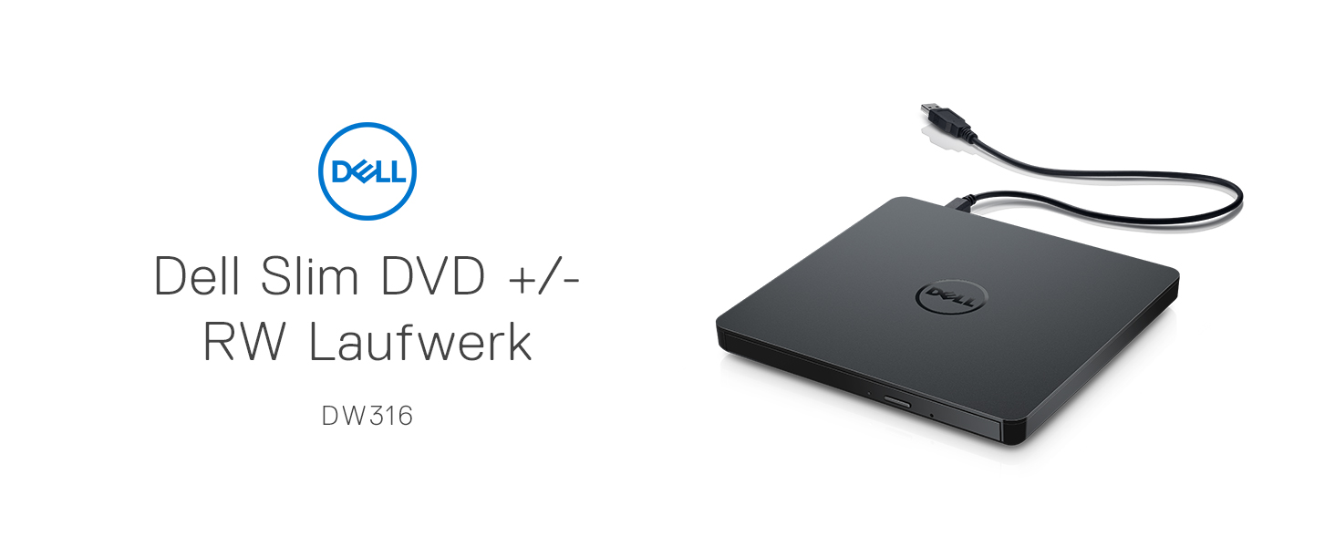 Зовнішній USB DVD+/-RW привід Dell Slim AA8DW316, антрацит — тонкий та легкий привід для читання та запису DVD/CD, Plug-and-Play, сумісний з Windows