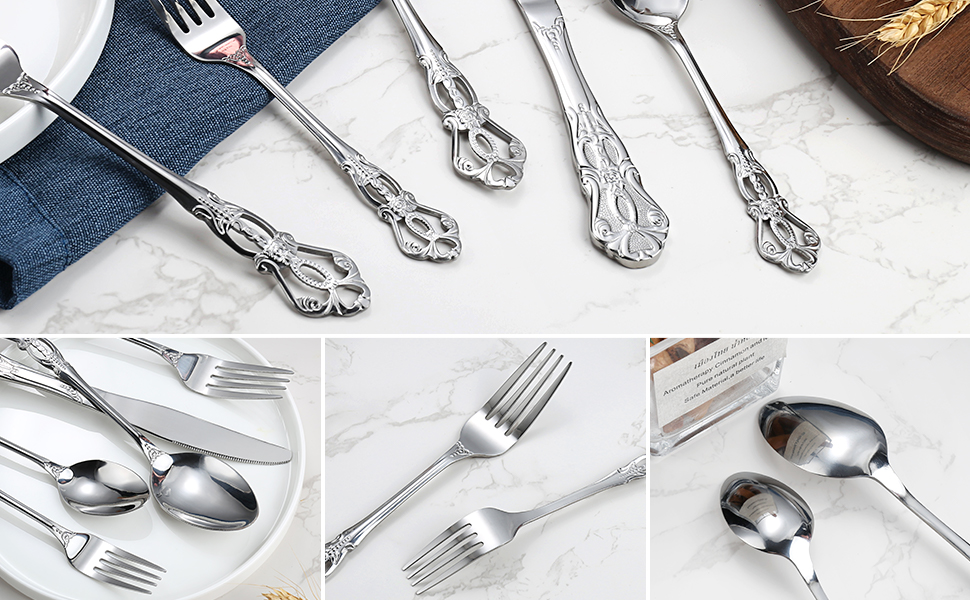 Набір столових приборів 20 предметів Vintage Palast з нержавіючої сталі на 4 особи, поліровані, для посудомийної машини, сріблясті