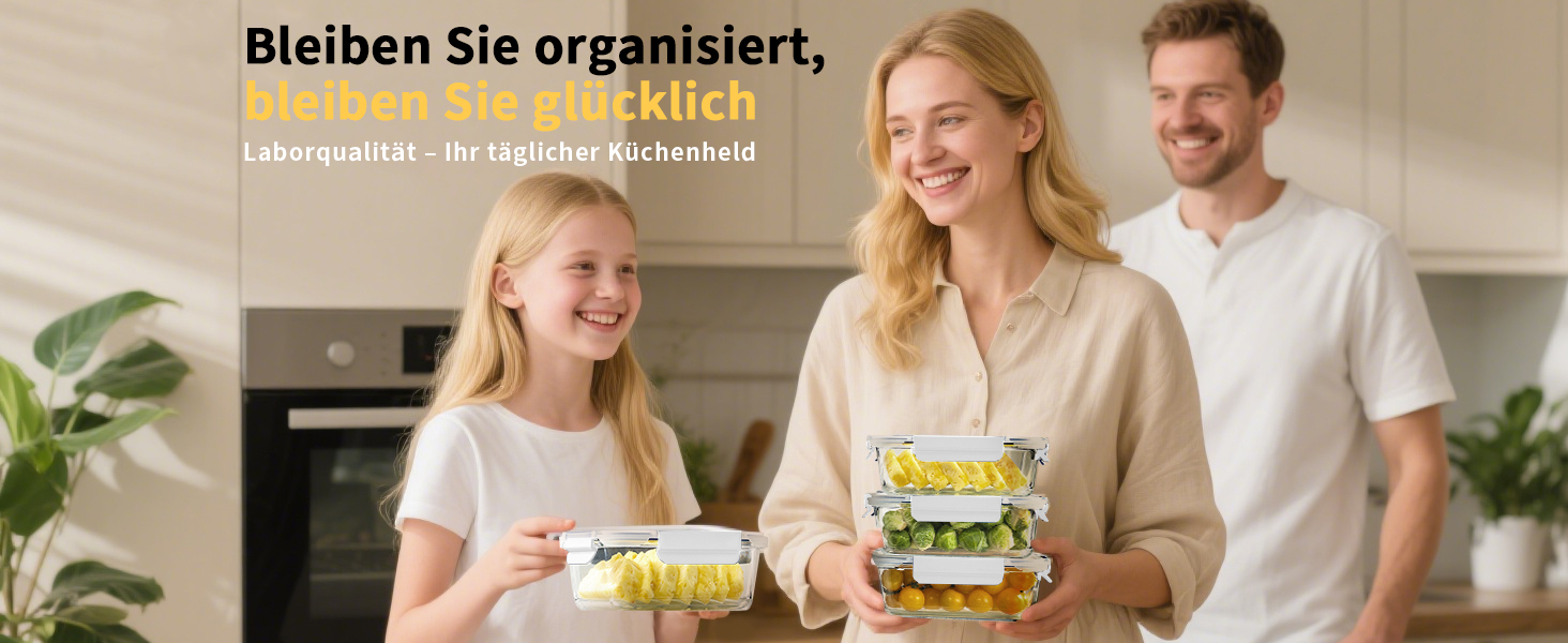 Набір скляних контейнерів для зберігання їжі з кришками з преміум-пластику, 10 шт., блакитні