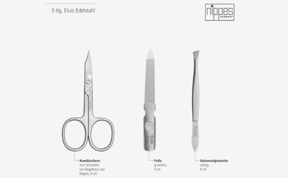 Набір для манікюру Solingen Classic Premium від Nippes: шкіряний етилуї, інструменти з нержавіючої сталі, 3 шт.