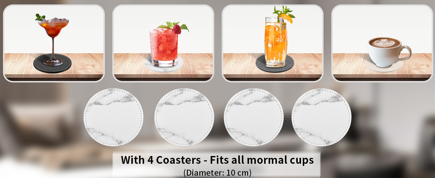 Скляниця для серветок з PU шкіри, 25x13,5x9,5 см, з 4 підставками (мрамор)