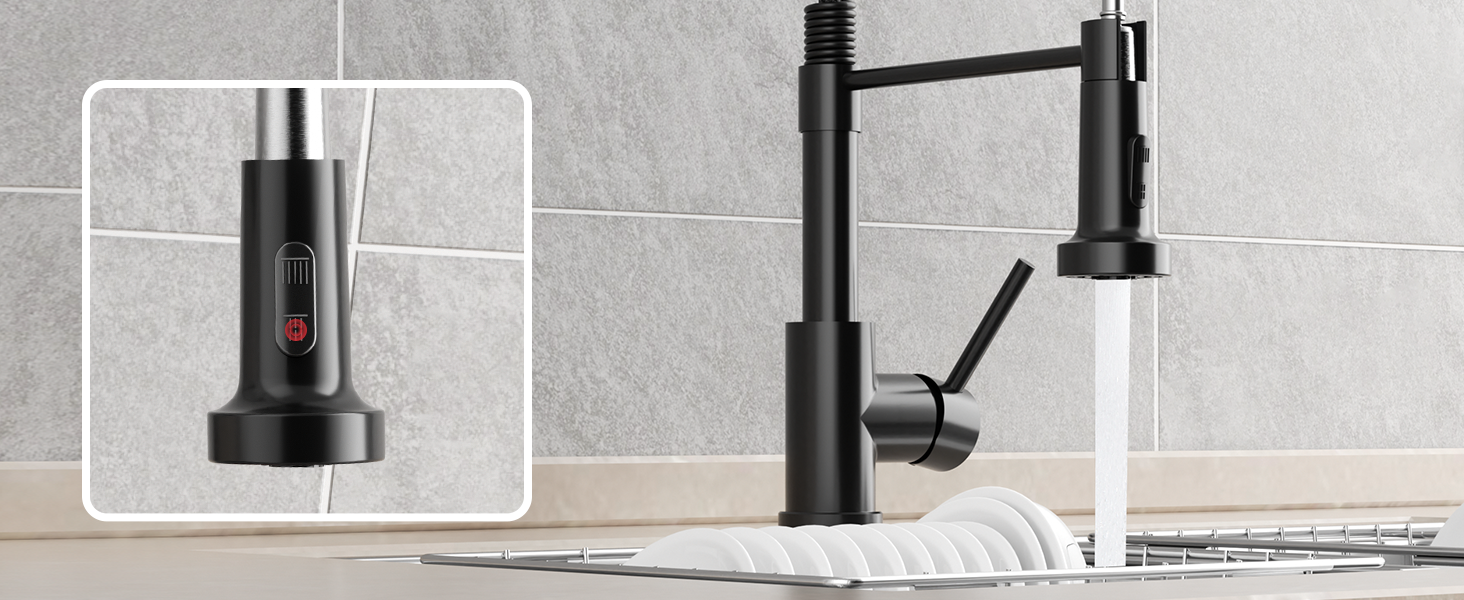 Кухонний змішувач Rainsworth з нержавіючої сталі, чорний, з висувною лійкою та двома струменями, 360° обертання, 45 см