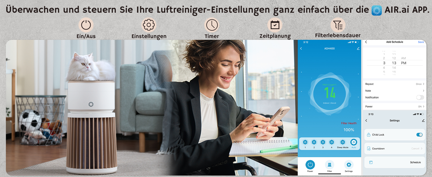 Повітряочищувач та зволожувач Airthereal 2-в-1 (AGH400) для площі до 125 м², 3-ступенева фільтрація, датчик якості повітря, нічний режим, автоматичне зволоження