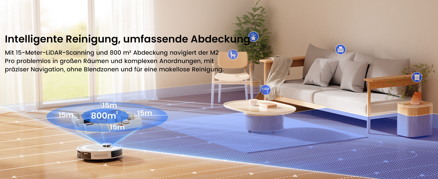 Робот-пилосос LEFANT M2 Pro з потужністю 6000 Па, автоматичною витяжкою сміття, лазерною навігацією та картографією, індивідуальним прибиранням, уникненням перешкод PSD, ідеальний для видалення шерсті тварин, білий