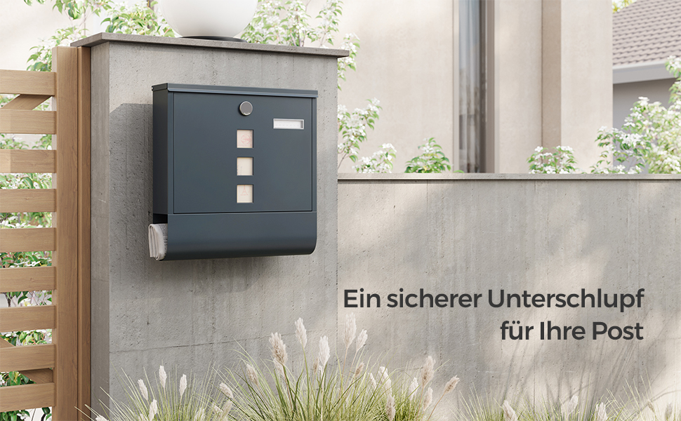 Поштова скринька SONGMICS з замком, оглядовим вікном та відділенням для газет, антрацит, 30.8x33.8x10 см (GMB20AG)