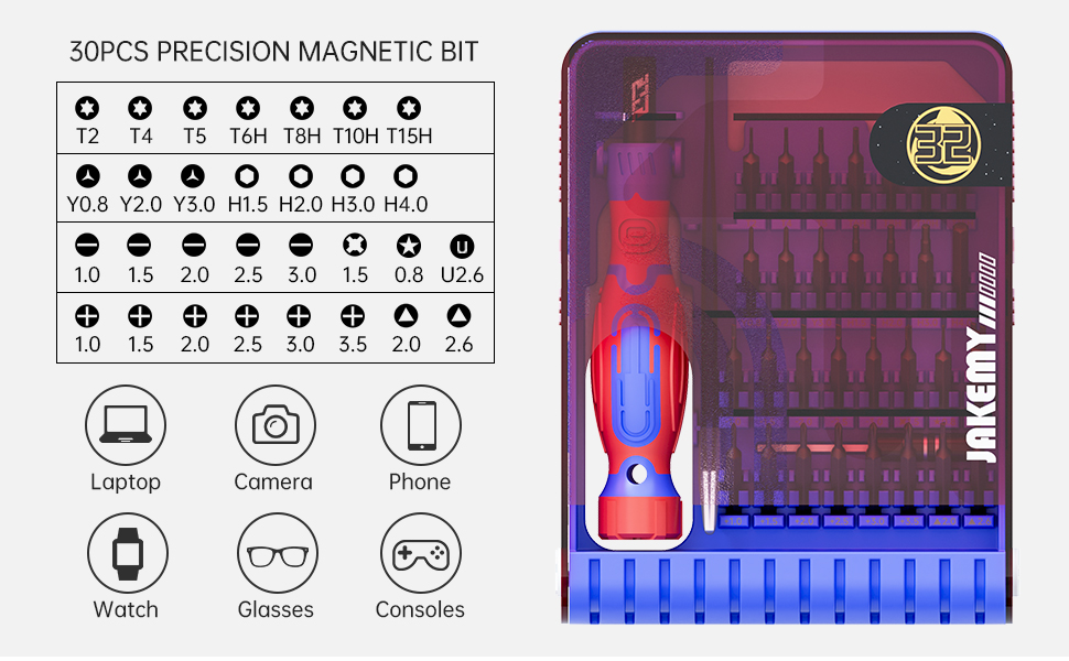 JAKEMY Мініатюрний електричний набір викруток E21-B з регулюванням крутного моменту, акумуляторний, для дрібної механіки, з LED-підсвічуванням, USB-C зарядка для ПК, ноутбука, окулярів, годинників, камери