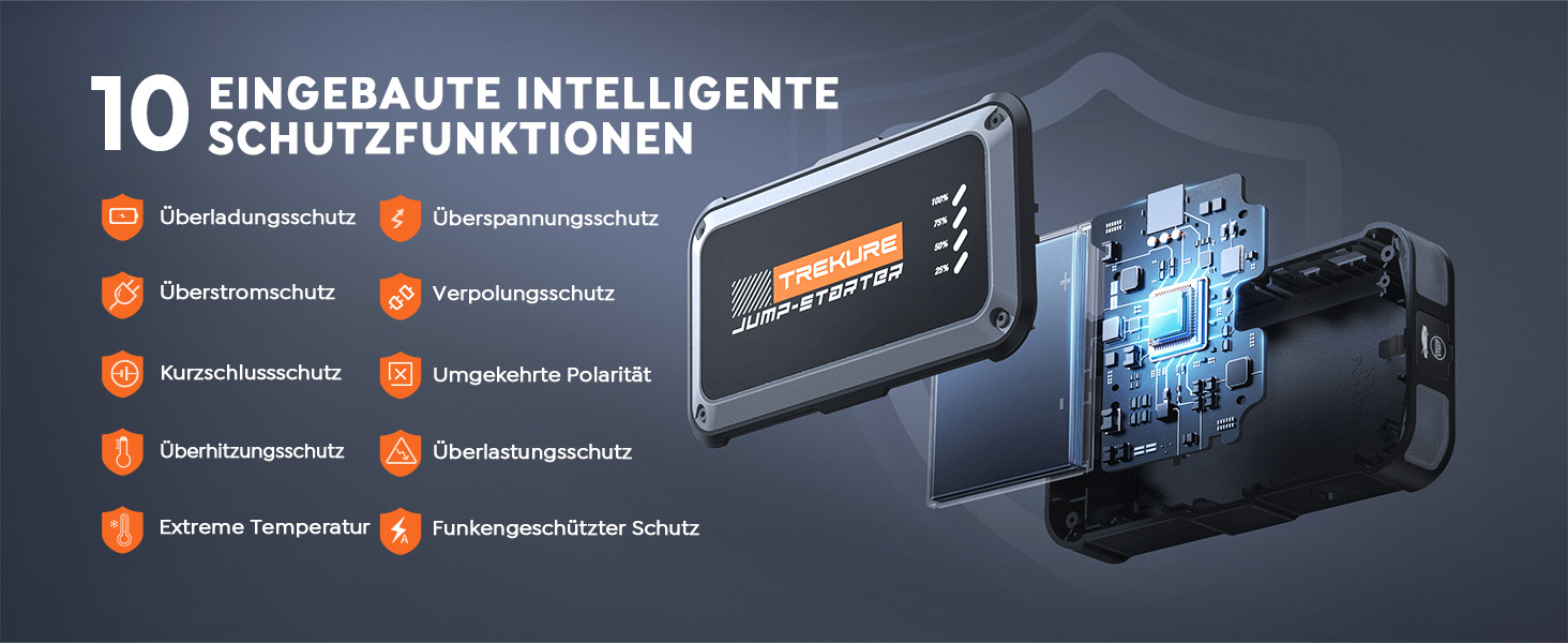 Powerbank Starthilfe TREKURE 4000A для автомобіля: 9.0L бензин/8.5L дизель, LED ліхтарик