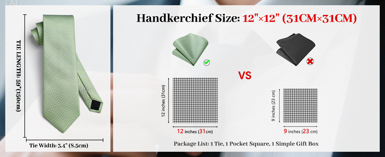 Краватки для чоловіків HISDERN: святкові краватки з кишеньковим хустинкою, класичний візерунок, в клітинку, для весілля та ділових зустрічей, блакитний колір