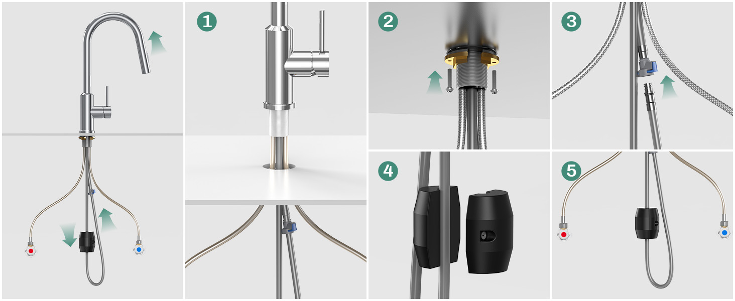 Змішувач кухонний з висувною лійкою та душем, 360° поворот, 2 режими, нержавіюча сталь (хром)