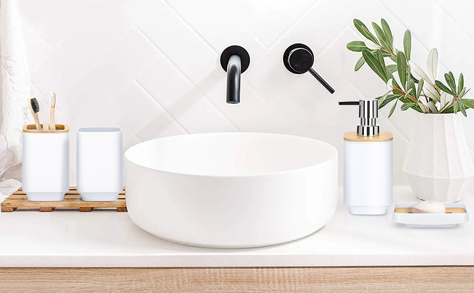 Набір аксесуарів для ванної кімнати JOTOM з бамбука (6 шт.) - сірий колір