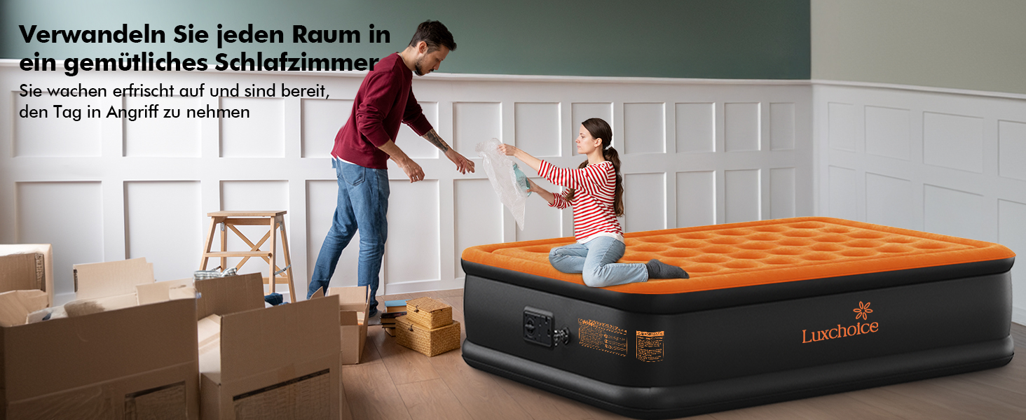 Надувне ліжко самонадувна, 1 місце, з електричним насосом, преміум якість, для кемпінгу та дому, темно-помаранчевий колір