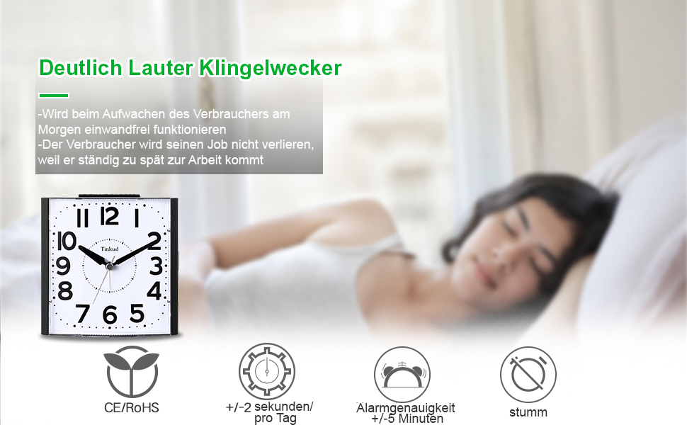 Analog Senior Alarm Clock with Night Light, 4.7-inch Dial, Table Clock with Snooze Function, Loud, 3-Stage Increasing Bell Sound, Battery Powered