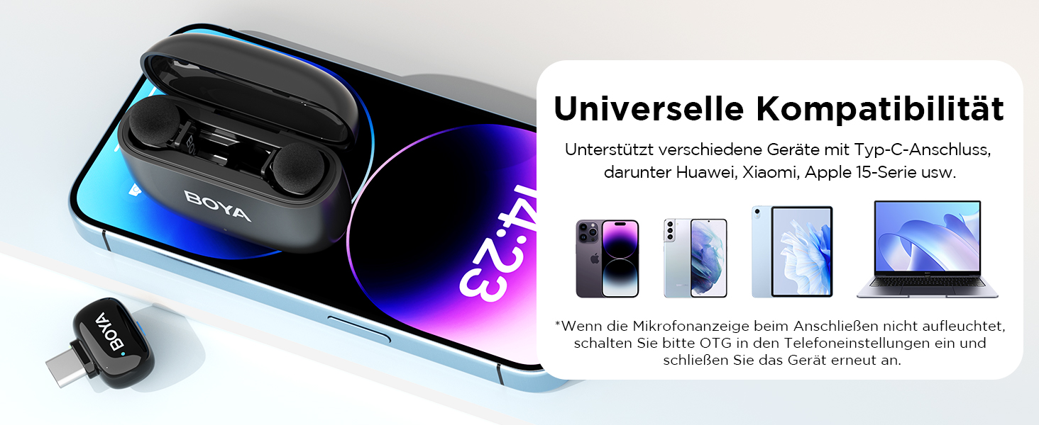 BOYA Mini 2: Бездротовий петличний мікрофон USB-C для iPhone/Android (48kHz/24Bit)