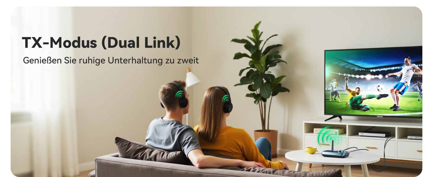 SOOMFON Bluetooth 5.0 Передавач-Приймач: Підключення 2 навушників до TV, PC, Stereo. Низька затримка, регулювання гучності, Aux/RCA/Оптичний