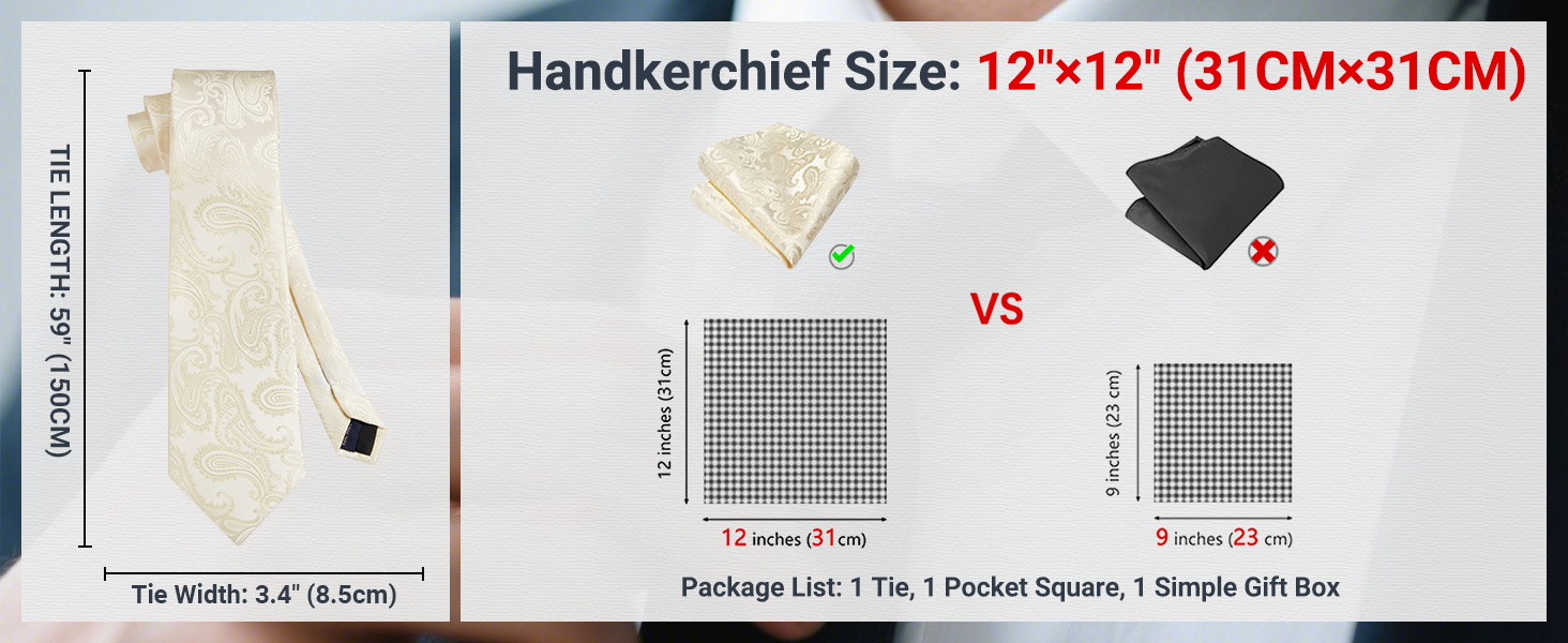 Набір краватки та кишенькового хустинки Enlision для чоловіків, краватка, краваткова затискач, запонки, Champagne, універсальний розмір