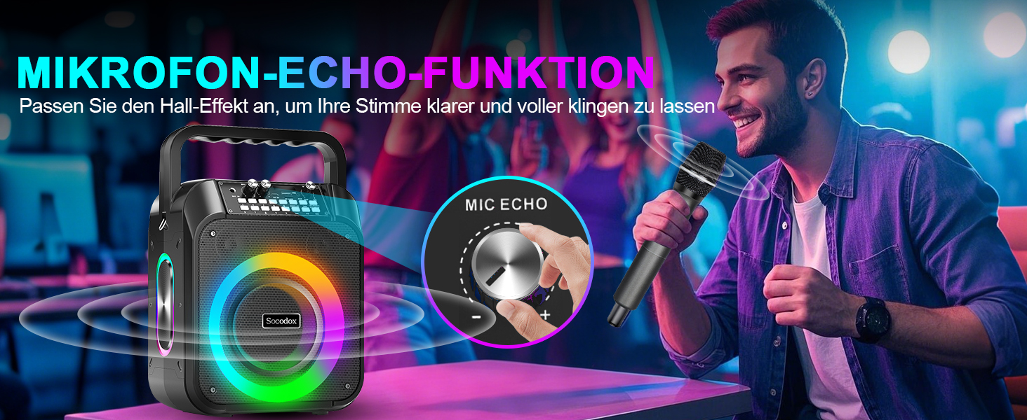 Караоке машина з Bluetooth, 2 мікрофонами, RGB-підсвічуванням та потужністю 30W