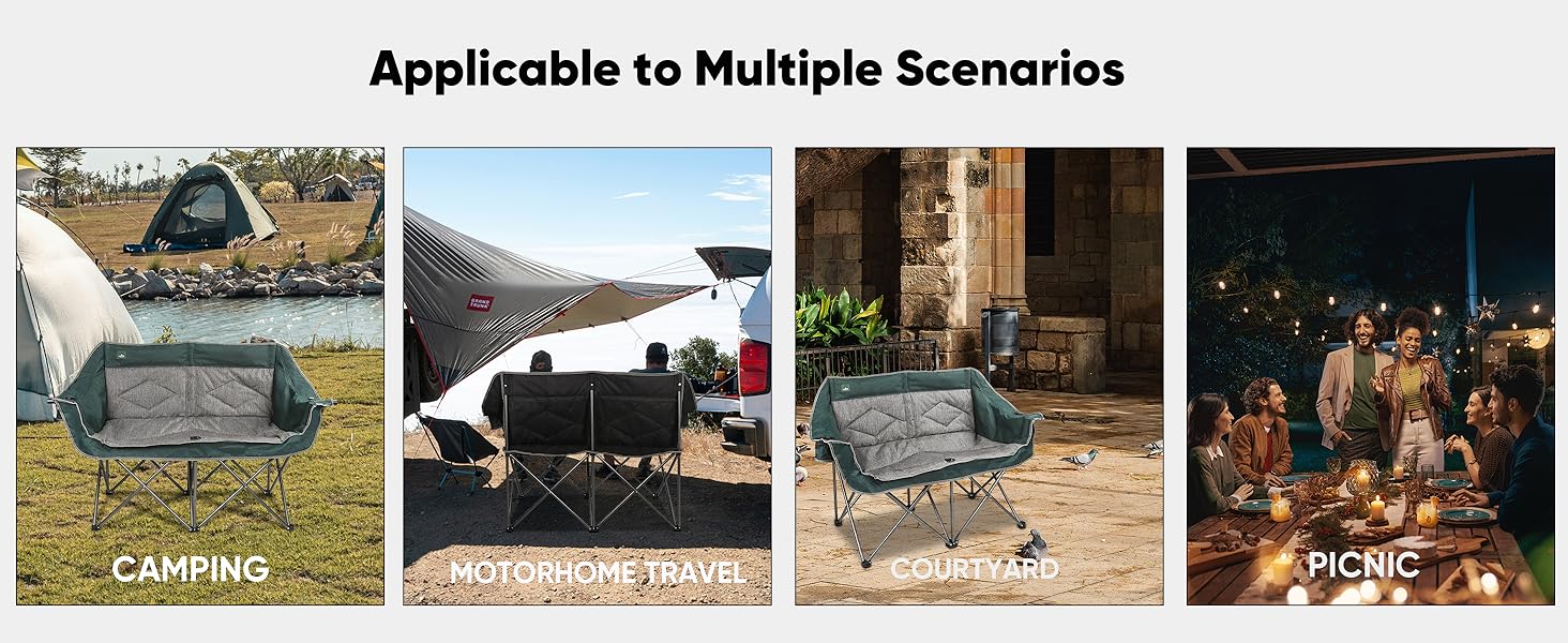 Розкладний крісло-диван Northroad для кемпінгу на 2 особи, портативне, м'яке, для саду, пікніків, пляжу, подорожей (темно-зелене)