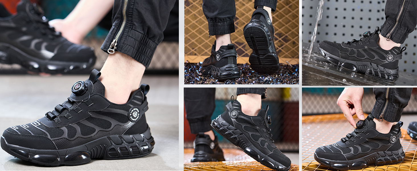 Чоловічі робочі черевики з металевим носком, чорні. Легкі, дихаючі, з поворотним закриттям. Захисні черевики 46 EU