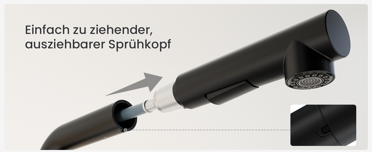 Кухонний змішувач CECIPA висувний, чорний, 360° поворот, міцний, без витоків, легка установка, з витяжною насадкою, матовий чорний