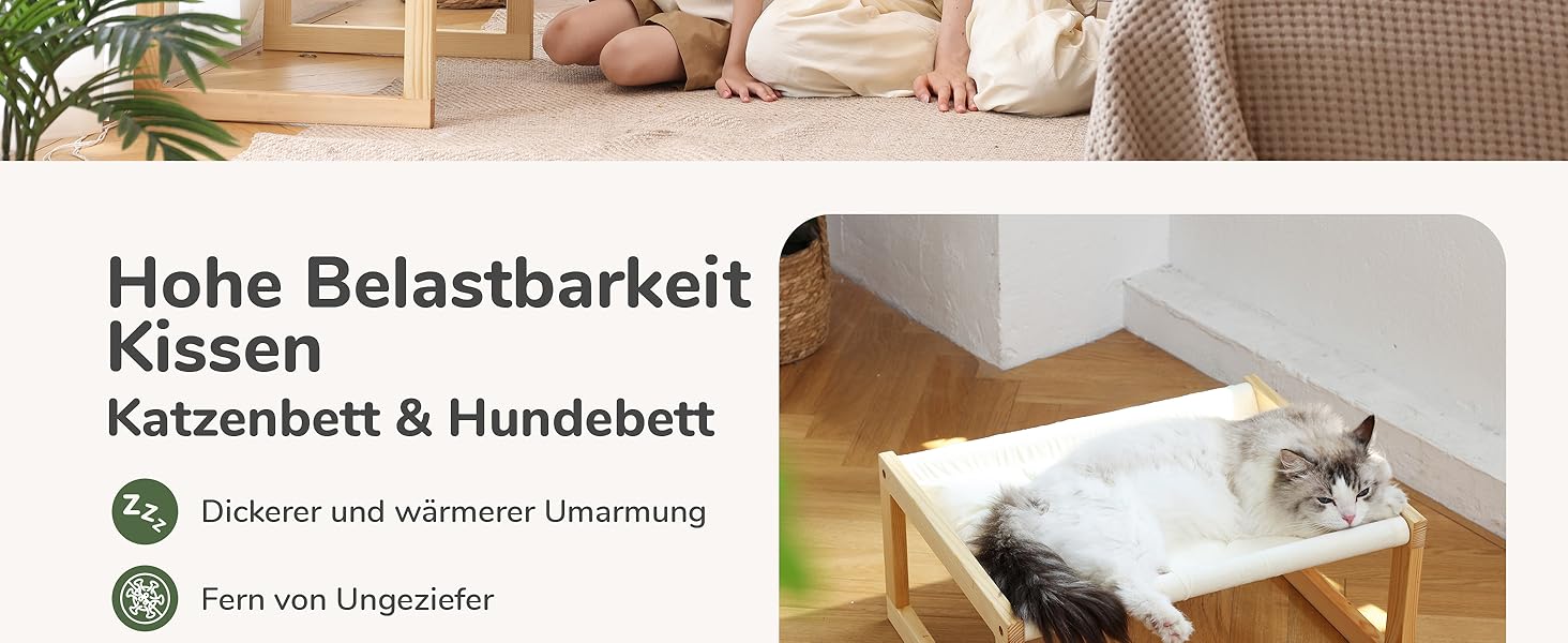 Cat bed and dog bed, elevated, large, and breathable, made of high-quality birch plywood, 53W x 42L x 25H cm - Ideal for cats and small dogs (white)
