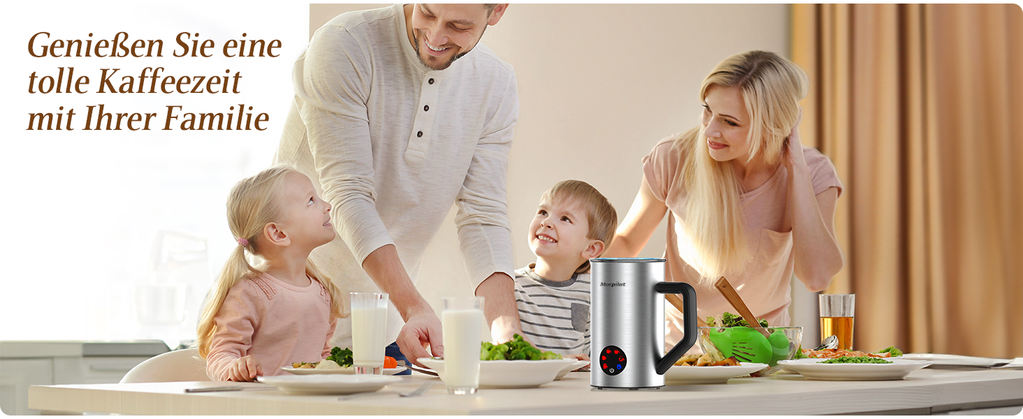 Електричний піногасник для молока Morpilot, 650W, нержавіюча сталь, 350мл, для гарячого та холодного молока, сумісний з посудомийною машиною