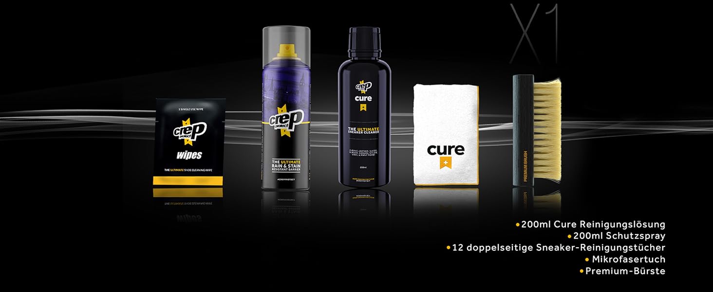 Подарунковий набір Crep Protect для догляду за взуттям: захисний спрей, очищувач для кросівок, серветки для швидкого чищення, преміум-щітка та мікрофібра