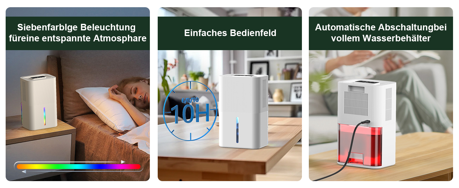 Електричний осушувач повітря 2700 мл з нічним світлом, таймером та автоматичним вимкненням - для дому, ванної кімнати, підвалу