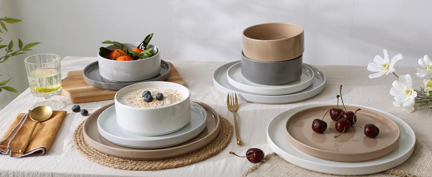 Набір посуду Nebula для 6 осіб: 18-ти частинний набір тарілок та наборів мисок, розбризкування з каменю, сервіз, придатний для мікрохвильової печі та посудомийної машини, білий сервіз