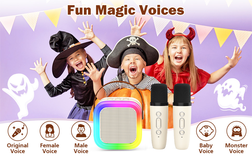 Дитяча караоке-машина з 2 бездротовими мікрофонами, портативна колонка для дітей та дорослих, подарунок для дівчинки, бежевий колір