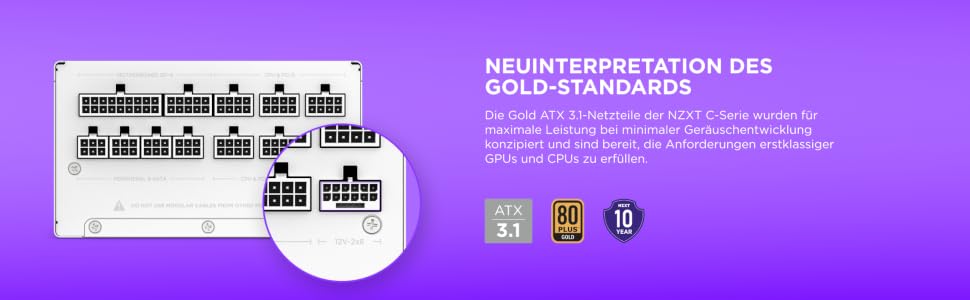 Блок живлення NZXT C850 Gold ATX 3.1, 850 Вт, повністю модульний, 80 Plus Gold, чорний