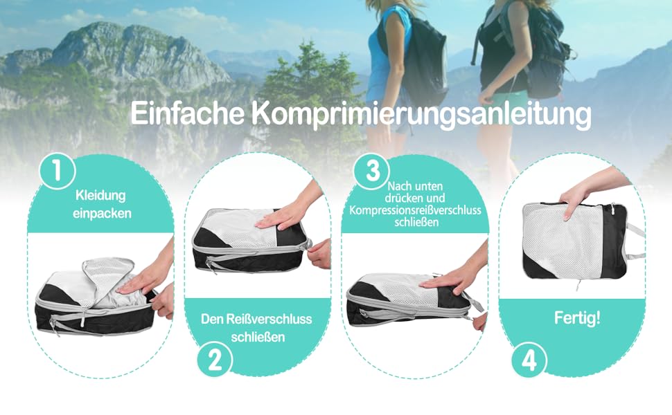 Набір кубиків-органайзерів для подорожей MEUVO - 5 шт., чорний. Компресійні сумки для валізи або рюкзака, водонепроникні