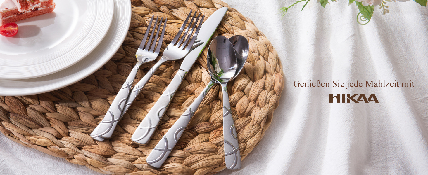 HIKAA Набір столових приборів 20 предметів, нержавіюча сталь, для 4 осіб, набір столових приборів для кухні, високоглянцевий, набір з виделок, ложок та ножів, придатний для миття в посудомийній машині (сріблястий)