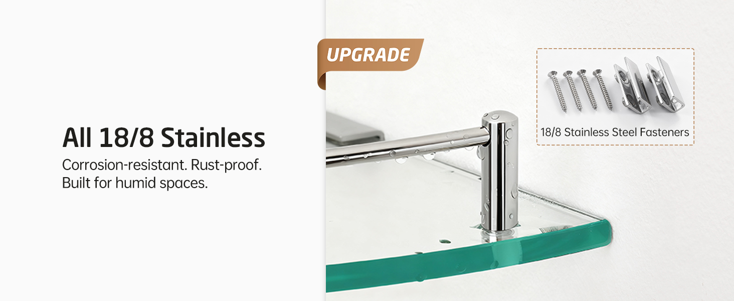 Скляна поличка для душу/ванної кімнати KES, скляна поличка для душу, поличка для ванної кімнати, нержавіюча сталь SUS304, BGS101A--P, щітка, 2 шт.