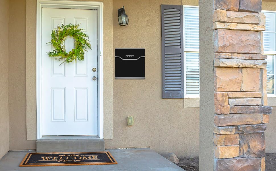 Поштова скринька Arebos сучасного дизайну настінна, з газетницею, чорна - стійка до погодних умов, з ключами та кріпленням