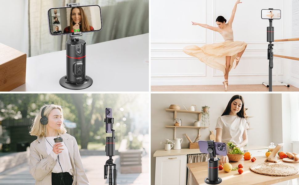 Автоматичне штатив для розпізнавання облич, без додатків, розумна підставка для телефону з пультом дистанційного керування, обертається на 360°, підставка для камери/смартфона, штатив для влогів/TikTok, чорний