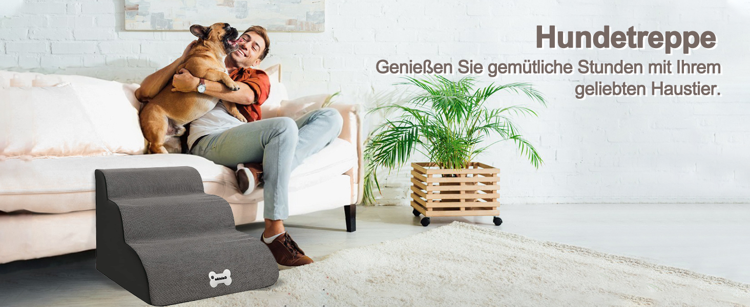 Сходинки для тварин Galatée: 3-ступеневі сходи для собак та котів, знімний чохол на блискавці, з високощільну шару, колір світло-коричневий