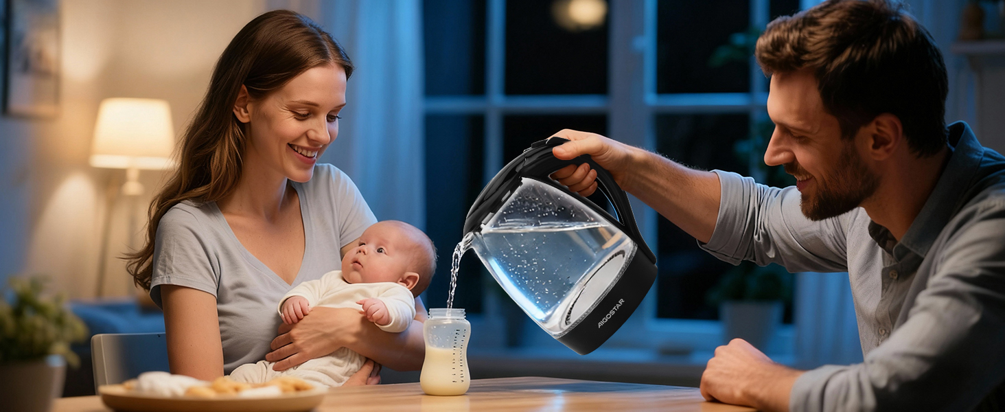 Електричний чайник Aigostar Adam, 1.7 л, 2200 Вт, LED, скло, без BPA, з фільтром від накипу, чорний