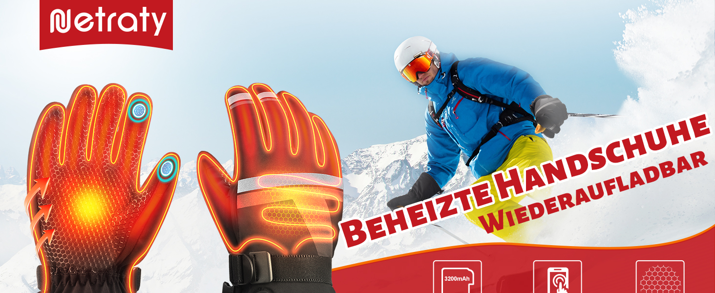 Електричні гріючі рукавички для катання на лижах, велосипеді та мотоциклі з акумулятором 7.4V 6400mAh, 3 режими нагріву, зимові рукавички