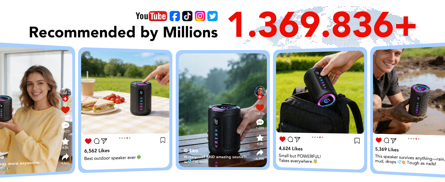 Bluetooth колонка з підсвіткою 2026 Musikbox: Портативна колонка Bluetooth 5.4, 15 Вт, Покращений бас, IPX7 водонепроникна, для подорожей, спорту, вечірок, велосипедів, Чорний